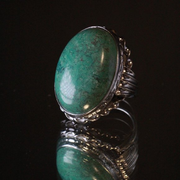 ANTIQUE ART DECO STERLING SILVER LARGE TURQUOISE CABOCHON RING - Picture 6 of 12
